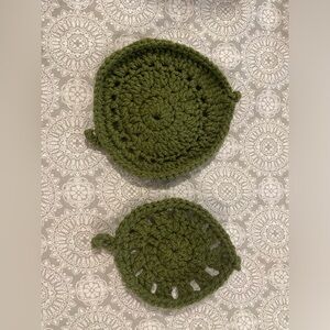 Homemade crochet leaf coasters